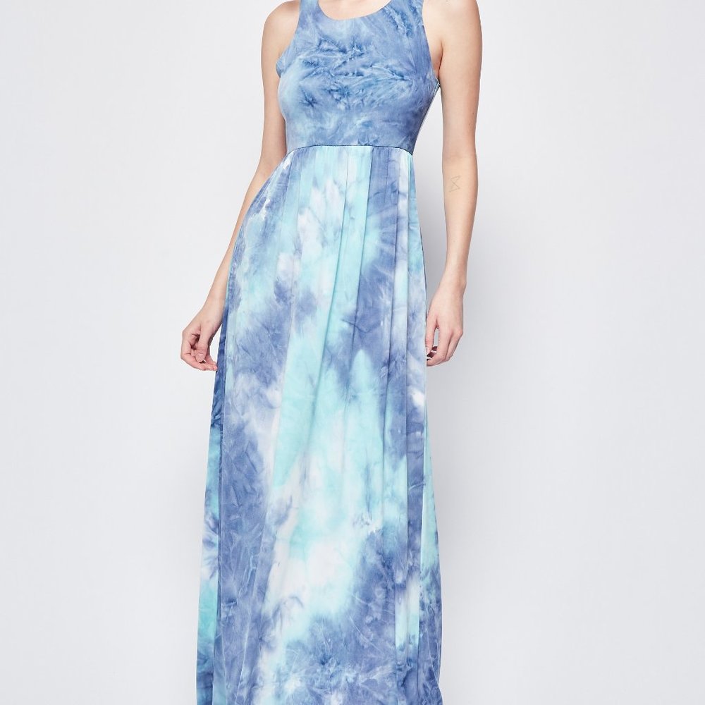 new BEESON RIVER MAXI DRESS TIE-DYE SEXY SLIMMING SM-XL blue/mint boho hippie